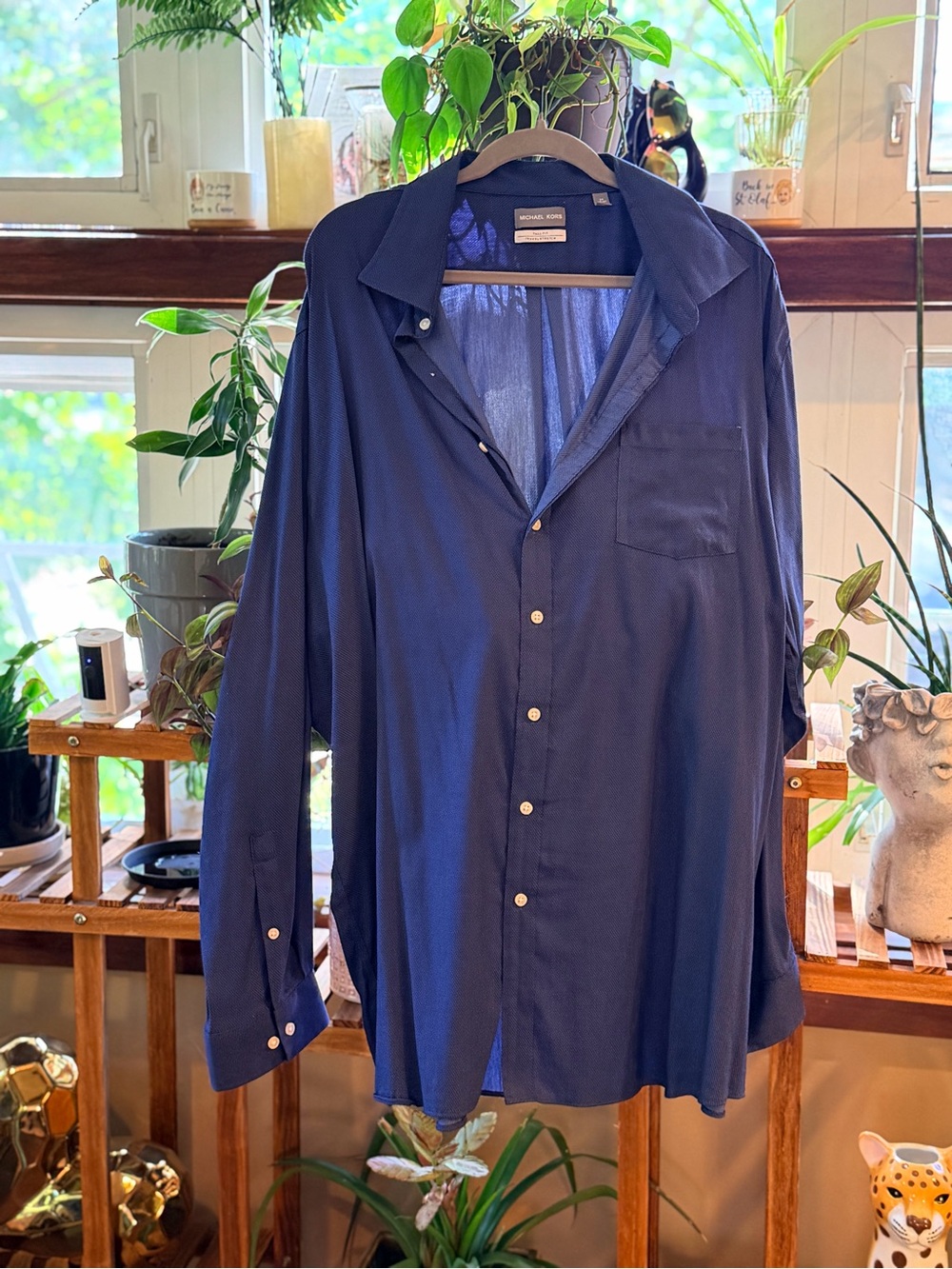 Michael Kors Men's Dark Navy Button-Down Dress Shirt